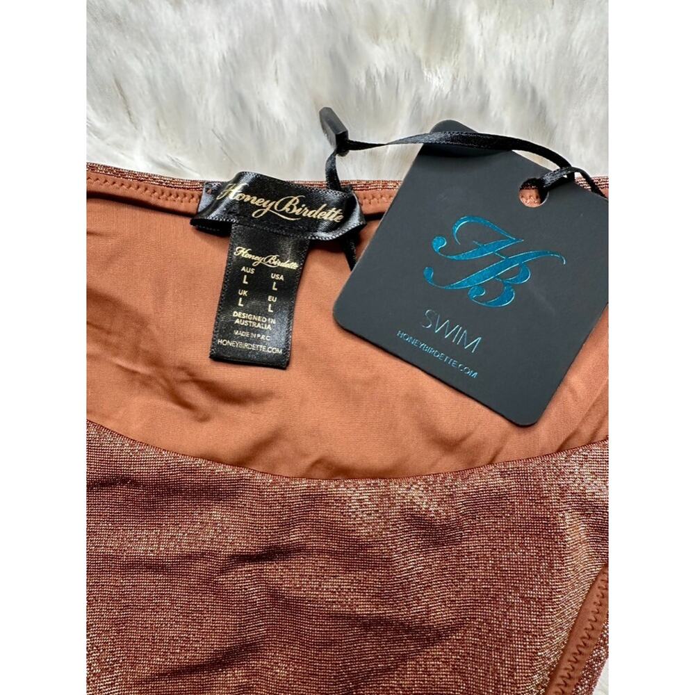 Honey Birdette SARIA🤎 Brown Gold Chocolate Shimmer Swim Set XL Top & L Bottom - Picture 7 of 7